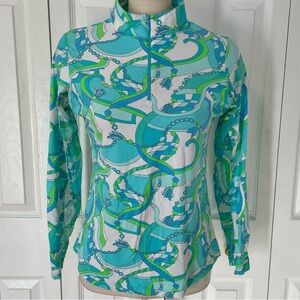 IBKUL Blue and Green Textured Fabric Rash Guard Sun Protection